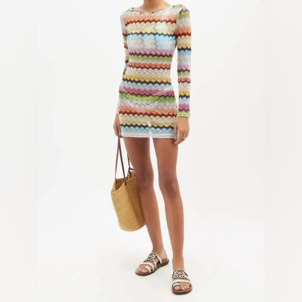 ❌SOLD❌ MISSONI ZIGZAG LACE KNIT MINI DRESS MULTI-COLORED